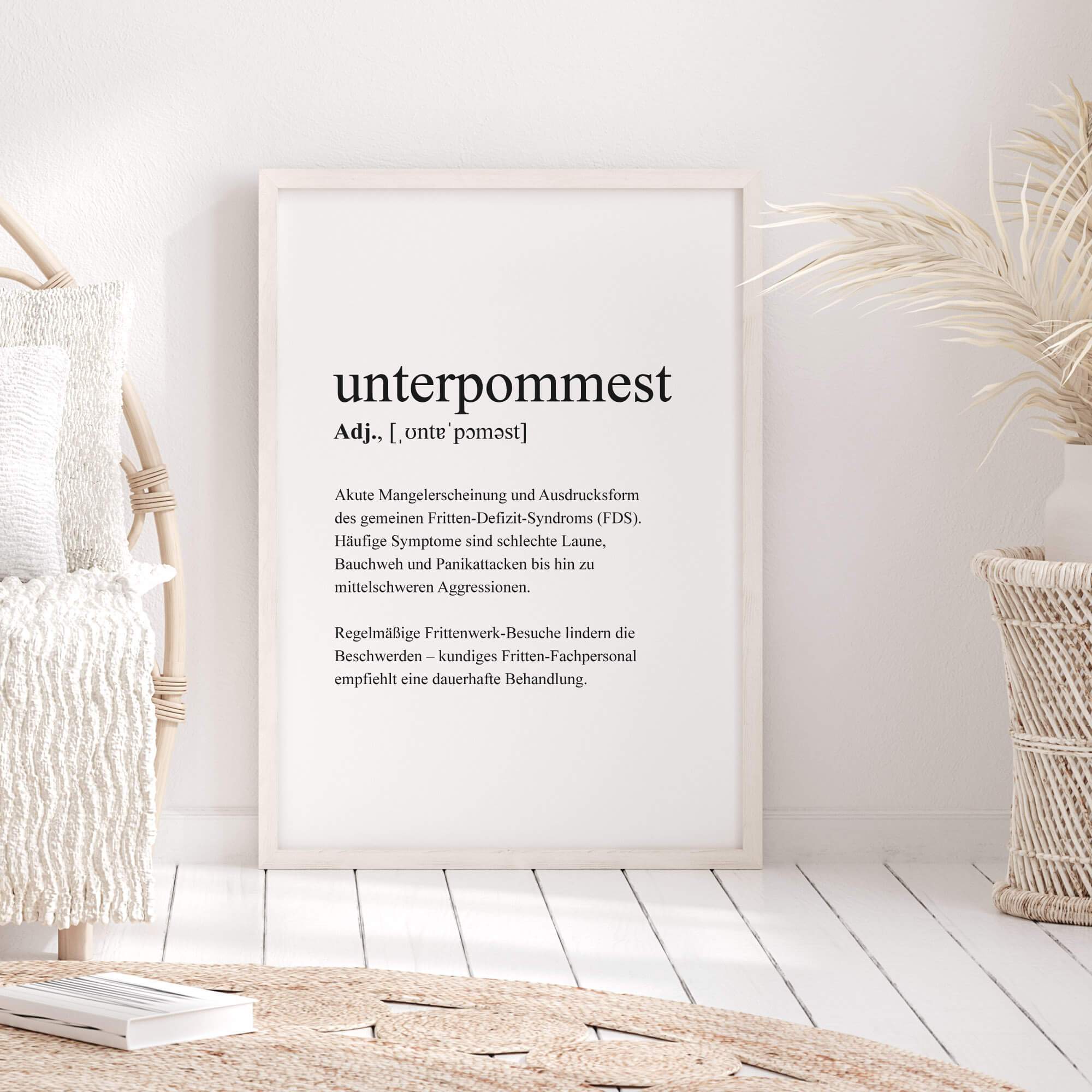 Weißes Poster mit schwarzer "unterpommest" Schrift und Wortdefinition in weißem Rahmen