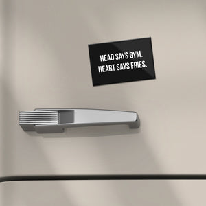Schwarzer Kühlschrankmagnet mit Spruch
