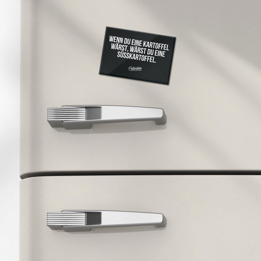 Schwarzer Kühlschrankmagnet mit Spruch