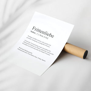 Weißes Poster mit schwarzer Schrift und Versandrohr