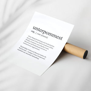 Weißes Poster mit schwarzer Schrift und Versandrohr